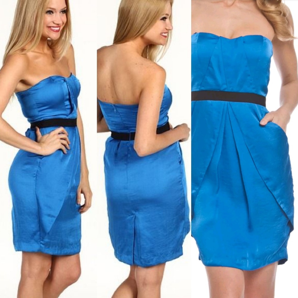 Vince Camuto Strapless Pocket Satin Dress